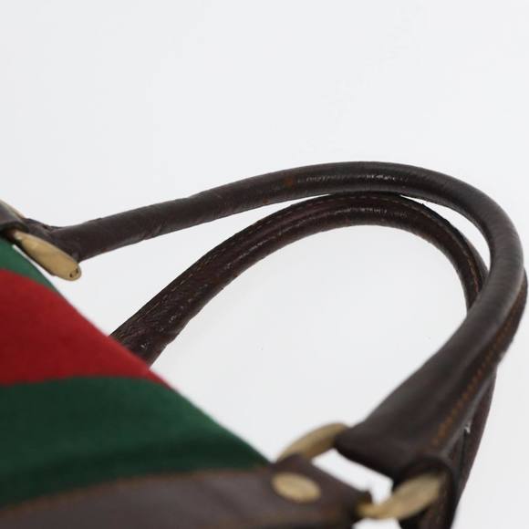 GUCCI GG Supreme Web Sherry Line Boston Bag PVC Beige Red Green Auth 84232 - Picture 14 of 16
